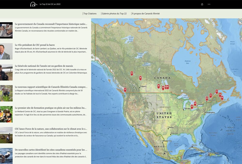 22 histoires ancrées sur une ArcGIS StoryMap 