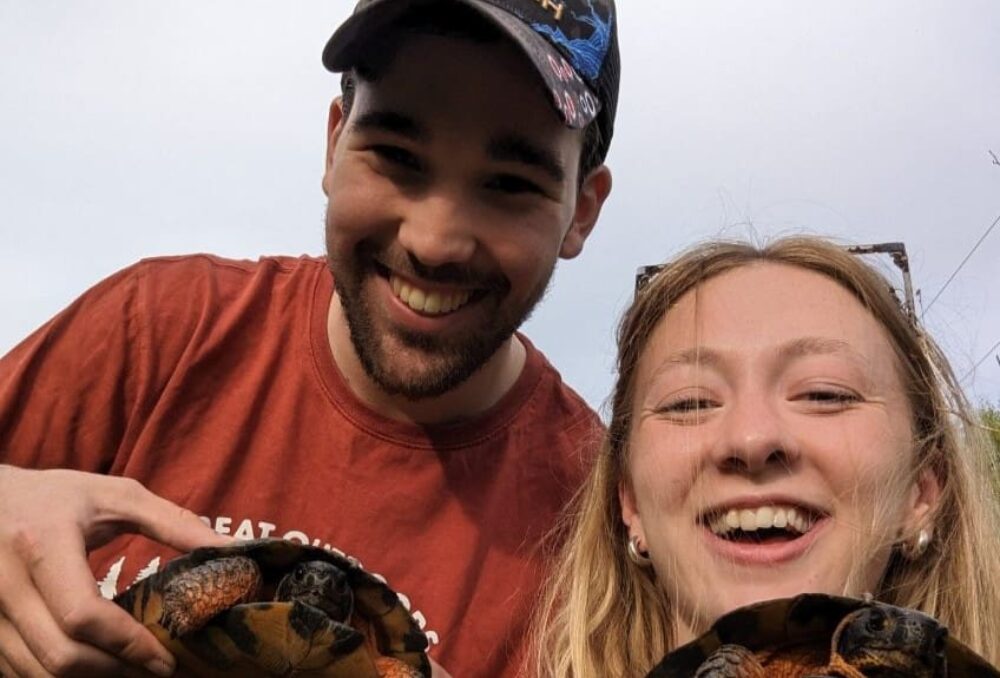 Mathieu and Michaela helping two wood turtles across the road. 